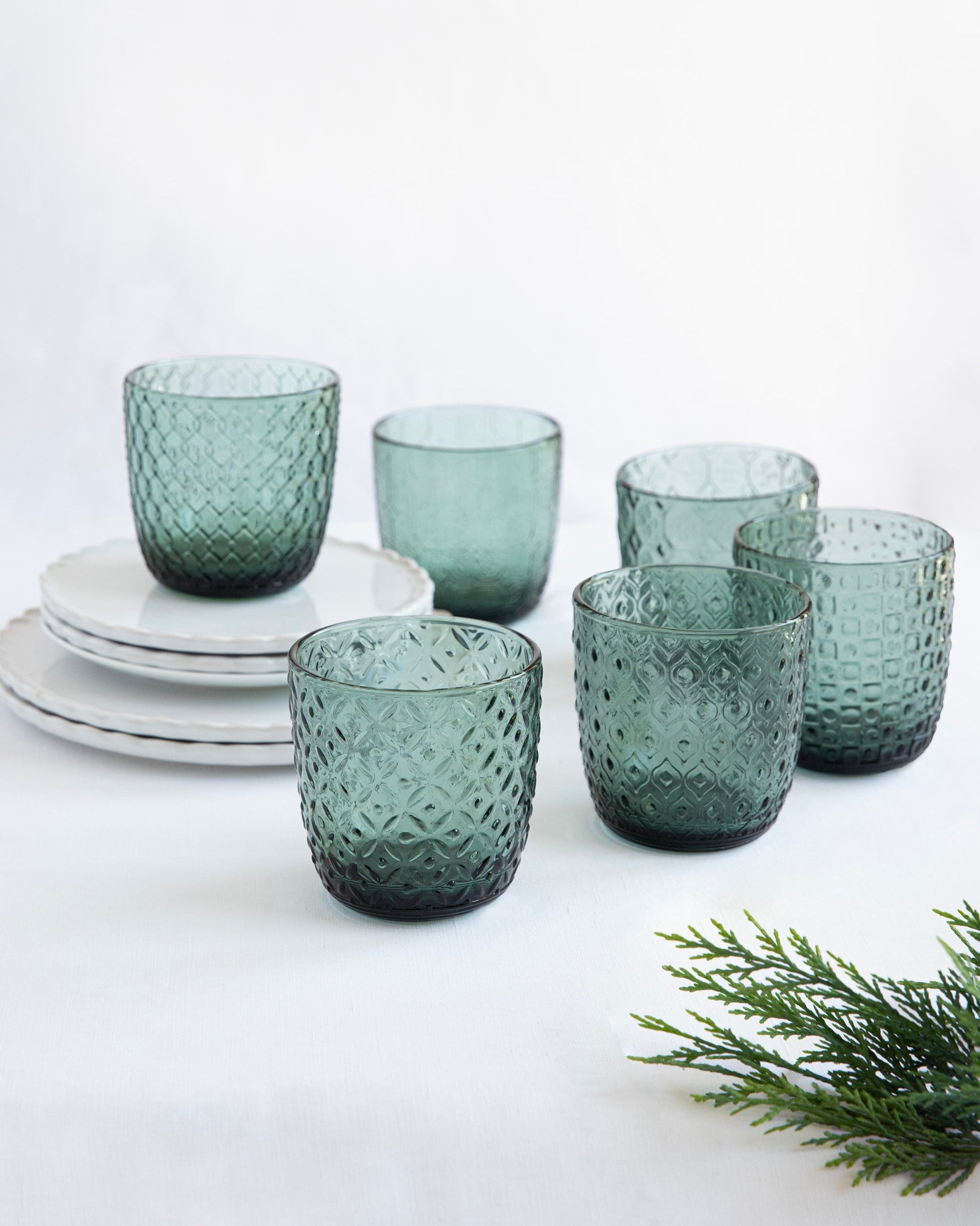 Set 6 verres Textures Olive + Carafe Clear