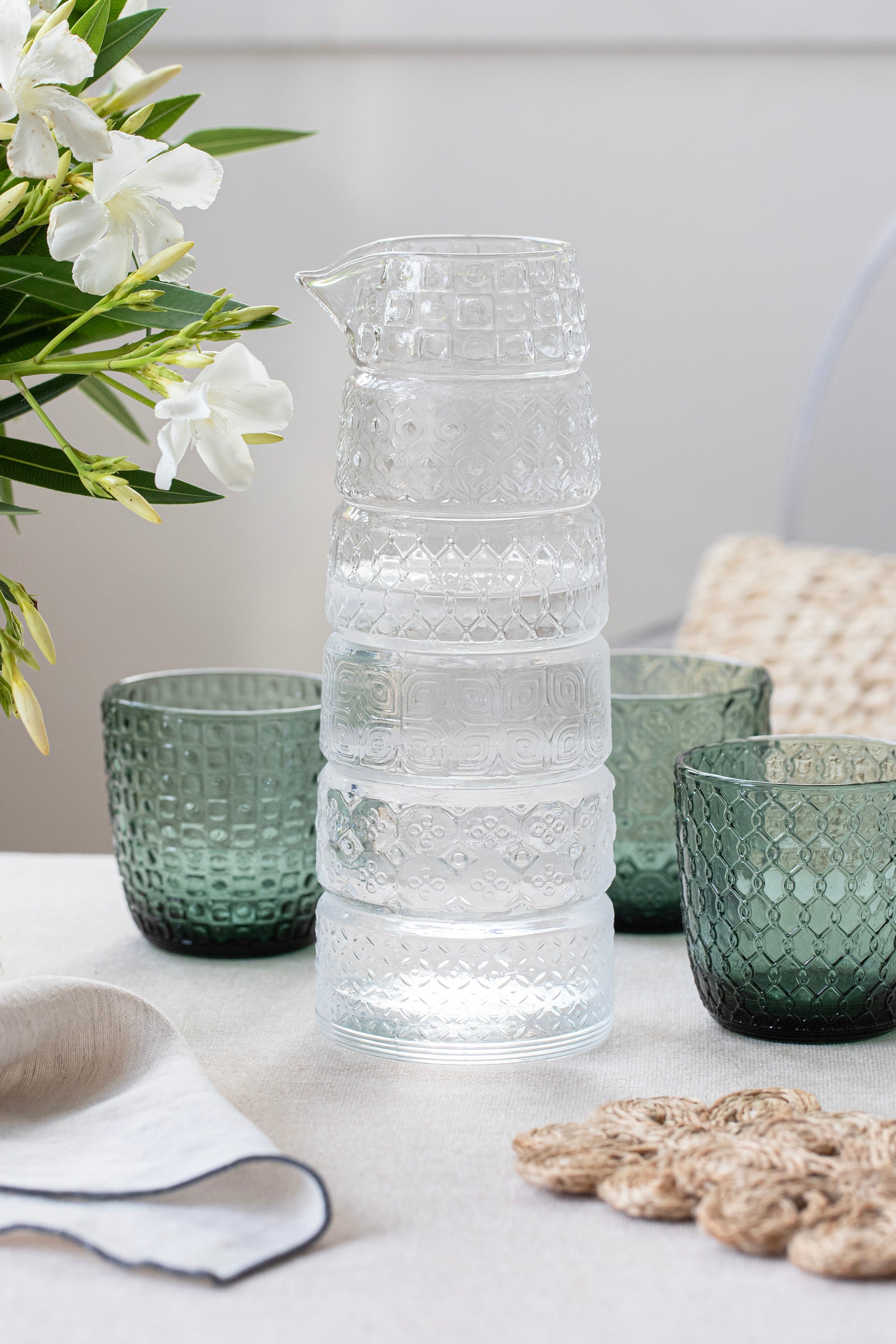 Set 6 glasses Textures Olive + Clear Jug