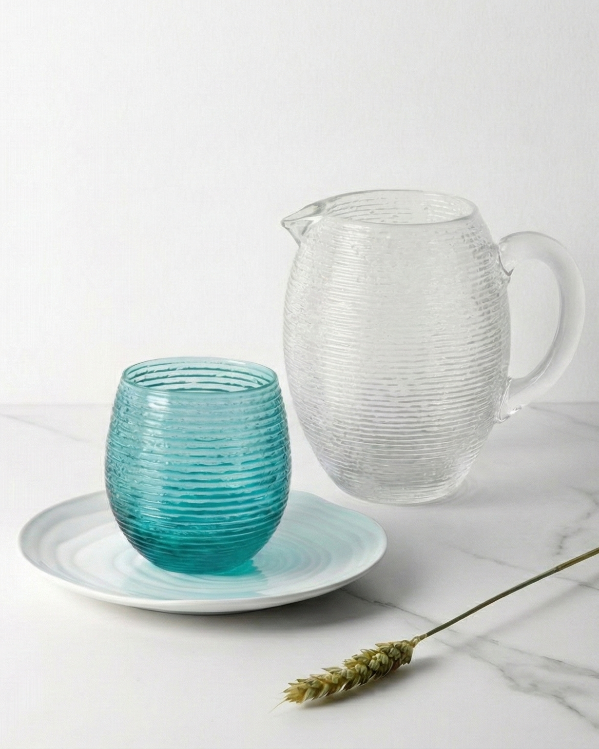 Set de 6 verres + pichet Reeded Turquoise