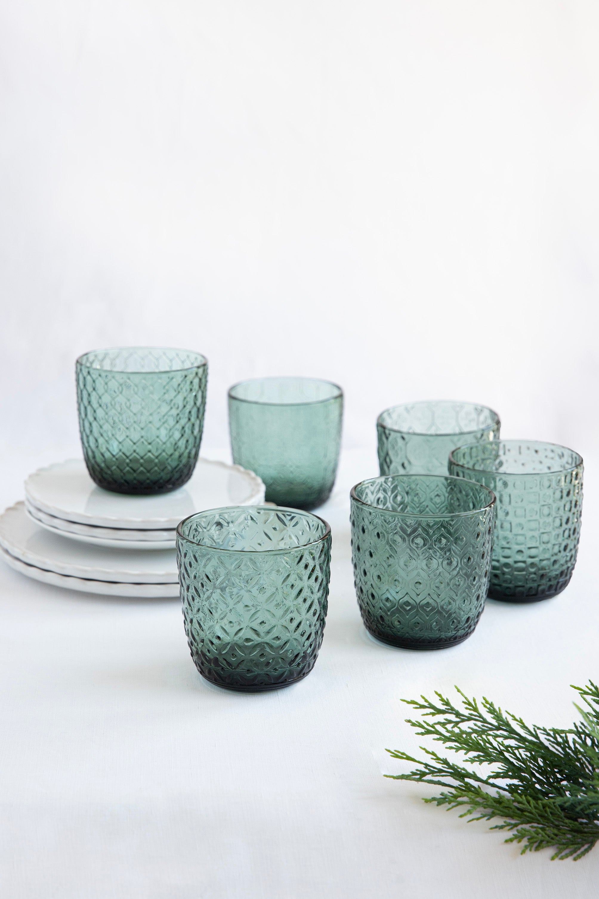 Set 6 verres Textures Olive + Carafe transparent