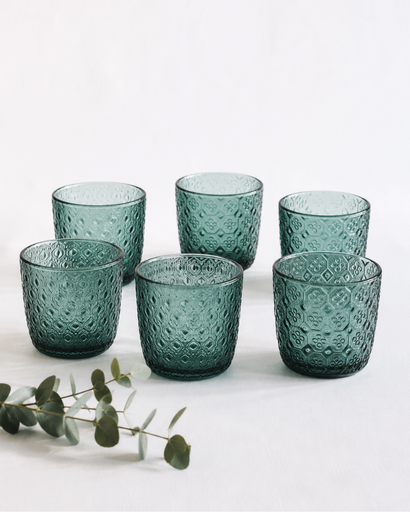 Set of 6 Textures Optical Olive Green Glasses