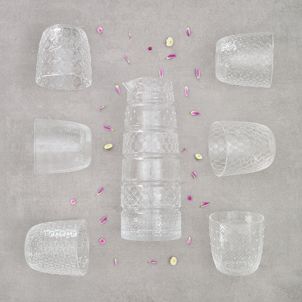 Jeu de 6 verres + carafe Textures Clear